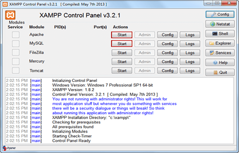 راه اندازی xampp